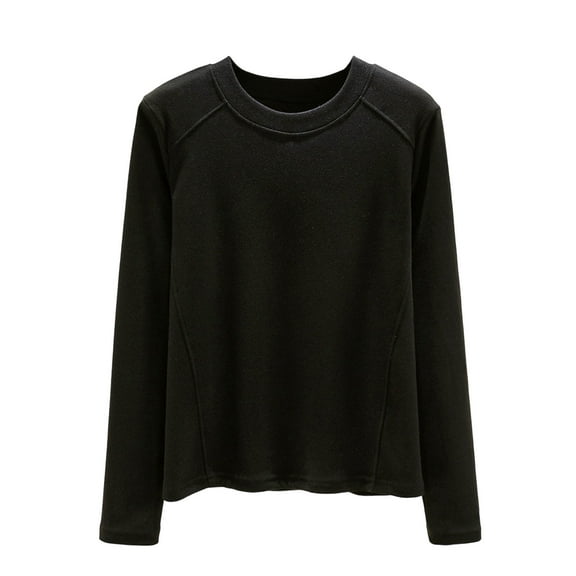 FRSASU Women's Velour Homewear Pajamas Crewneck Long Sleeve Casual Pullover Soft Warm Shirts Velvet Tops Winter Fall Black