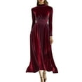 thumbnail image 1 of FRSASU Women's Velvet Maxi Dress Winter Long Puff Sleeve Crew Neck Elastic High Waist Cocktail Party Bridesmaid Dresses Red, 1 of 6