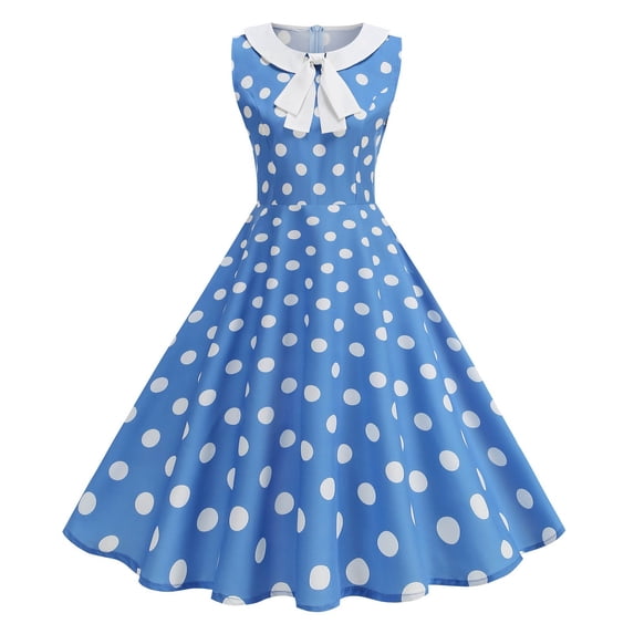 FRSASU Women's Vintage Polka Dot Dresses Rockabilly Cap Sleeve Dress Trendy Elegant A Line Cocktail Dress Blue