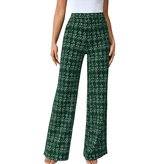 FRSASU Women's Vintage Tartan Plaid Pants Elastic Waist Fashion Casual Straight Long Trousers Green S(S)