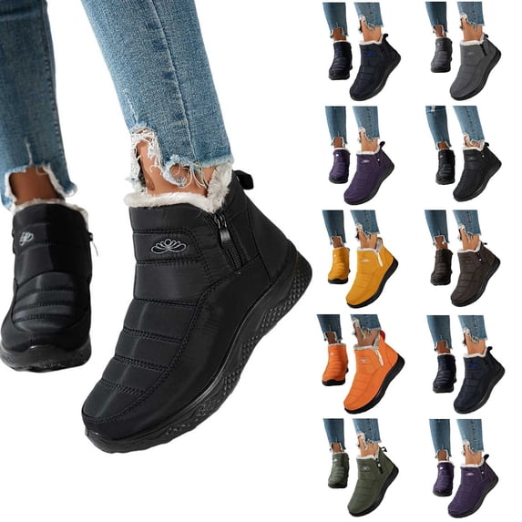 FRSASU Women's Warm Fur Lined Winter Snow Boots Side Zipper Waterproof Non-Slip Lightweight Ankle Booties Yellow