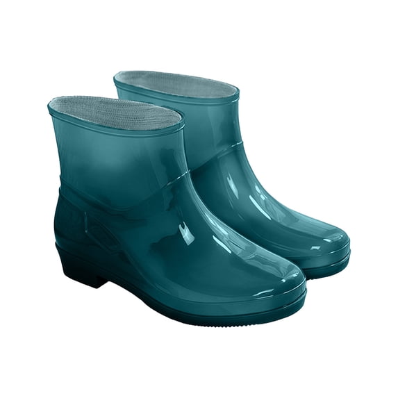 FRSASU Women's Waterproof Ankle Rain Boots Glossy Short Rubber Outdoor Work Garden Rain Shoes Green