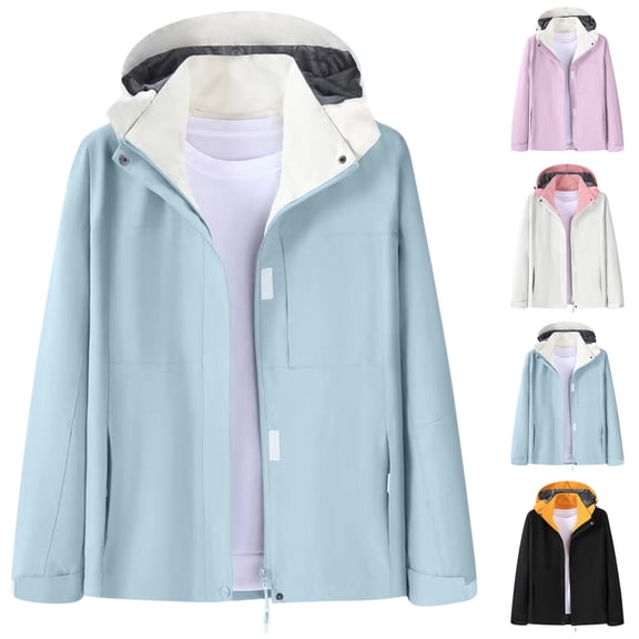 FRSASU Women's Waterproof Rain Jacket Fashion Lightweight Raincoat Hooded Casual Hiking Jacket Softshell Windbreaker White