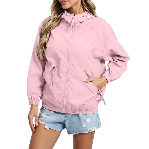 FRSASU Women's Waterproof Rain Jackets Lightweight Zip Up Raincoat Outdoor Hiking Hooded Windbreaker with Zipper Pockets Pink