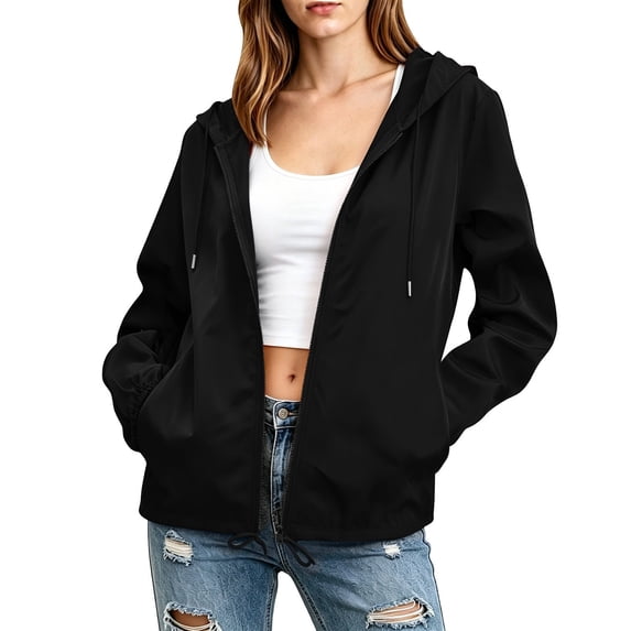 FRSASU Women's Waterproof Raincoat Lightweight Hooded Rain Jackets Windbreaker Full Zip Running Hiking Trench Coats Black