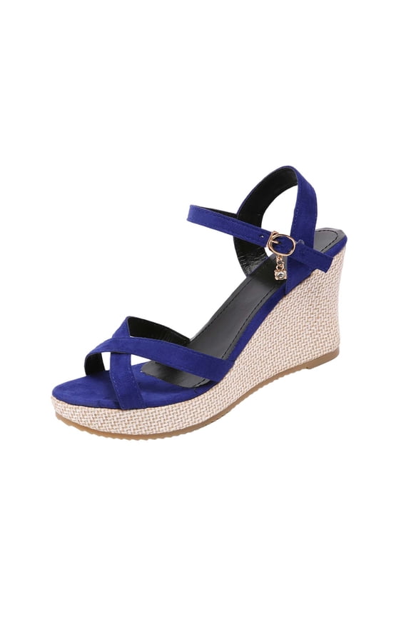 Women's Wedge Platform Sandals Espadrille Dressy Comfortable Summer Open Toe Ankle Strap Buckle Sandals for Women Blue