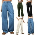 thumbnail image 1 of FRSASU Women's Wide Leg Cargo Pants High Waisted button zipper Trousers Pants Casual Pants with Pockets Loose jeans Khaki, 1 of 5