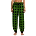 thumbnail image 1 of FRSASU Women's Wide Leg Jeans High Waisted Drawstring Stretchy Straight Leg Plaid Print Loose Pants with Pockets Green, 1 of 6