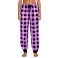 thumbnail image 1 of FRSASU Women's Wide Leg Jeans High Waisted Drawstring Stretchy Straight Leg Plaid Print Loose Pants with Pockets Pink, 1 of 6