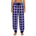 thumbnail image 1 of FRSASU Women's Wide Leg Jeans High Waisted Drawstring Stretchy Straight Leg Plaid Print Loose Pants with Pockets Purple, 1 of 6