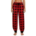 thumbnail image 1 of FRSASU Women's Wide Leg Jeans High Waisted Drawstring Stretchy Straight Leg Plaid Print Loose Pants with Pockets Red, 1 of 6