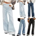 thumbnail image 1 of FRSASU Women's Wide Leg Jeans High Waisted Stretchy Straight Leg Jeans Loose Trendy Denim Pants with Pockets Sky Blue, 1 of 9