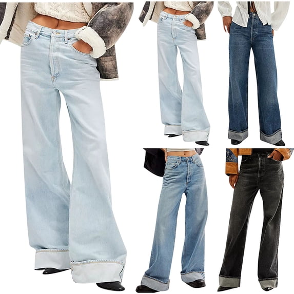 FRSASU Women's Wide Leg Jeans High Waisted Stretchy Straight Leg Jeans Loose Trendy Denim Pants with Pockets Sky Blue
