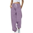 thumbnail image 1 of FRSASU Women's Wide Leg Lounge Solid Pants Baggy Sweatpants Knit Drawstring Elastic Waisted Comfy Workout Ankle Pants with Pocket Purple XL(XL), 1 of 6