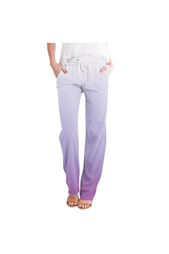 Women's Wide Leg Pants Gradient Printed Casual Drawstring Elastic Straight Leg Pants Lounge Wear Trousers Purple