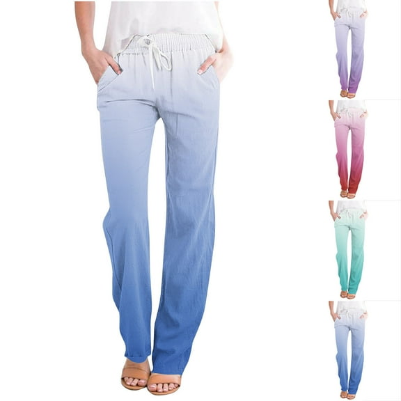FRSASU Women's Wide Leg Pants Gradient Printed Casual Drawstring Elastic Straight Leg Pants Lounge Wear Trousers Red