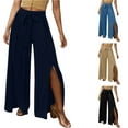 thumbnail image 1 of FRSASU Women's Wide Leg Pants Solid Color Beach Lightweight High Waisted Loose Slit Travel Pants Sun Protective Navy XL(XL), 1 of 9