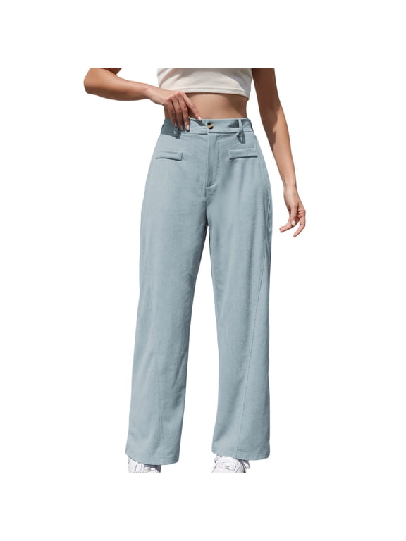 Women's Wide Leg Pants Stretchy Work Dress Pants High Waist Business Casual Slacks Trousers with Pockets Light Blue-A