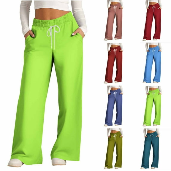 FRSASU Women's Wide Leg Sweatpants High Waisted Baggy Workout Sweat Pants Comfy Drawstring Athletic Pants Wine