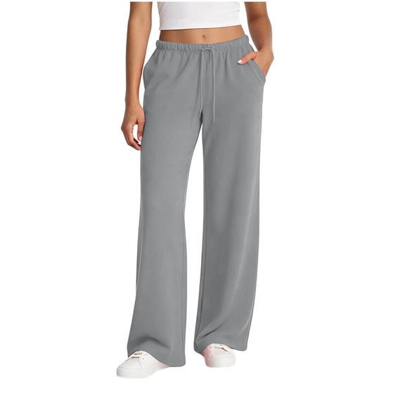 FRSASU Women's Wide Leg Sweatpants Side Stripe Slip on Drawstring Casual Running Track Palazzo Pants with Pockets Gray