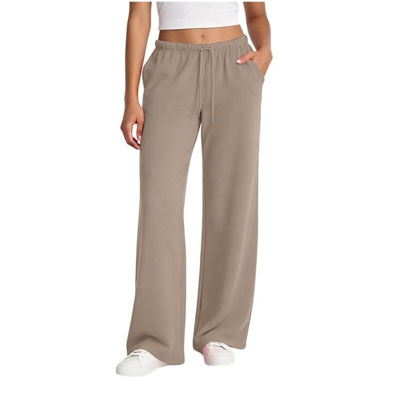FRSASU Women's Wide Leg Sweatpants Side Stripe Slip on Drawstring Casual Running Track Palazzo Pants with Pockets Khaki