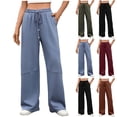 thumbnail image 1 of FRSASU Women's Wide Leg Sweatpants Solid Color High Waisted Baggy Casual Pants with Pockets Wine XL(XL), 1 of 8