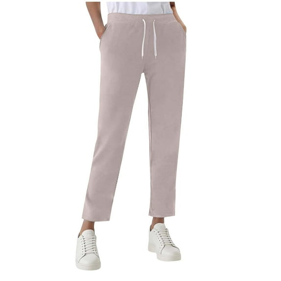FRSASU Women's Wide Leg Sweatpants Solid Straight Leg Sweat Pants Drawstring Elastic Waist Pants with Pockets Khaki L(L)