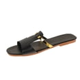 thumbnail image 1 of FRSASU Women's Width Flat Slides Sandals Fashionable Summer Hollow Out Square Toe Slippers Comfortable Beach Vacation Sandals Black, 1 of 9