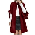 thumbnail image 1 of FRSASU Women's Winter Button Long Woolen Coat Solid Color Casual Wool Blend Trench Coat Jacket Wine, 1 of 3