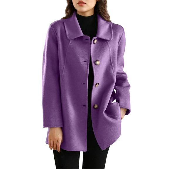 FRSASU Women's Winter Casual Long Sleeve Single Breasted Lapel Long Wool Coat formal office Wool Overcoat Purple