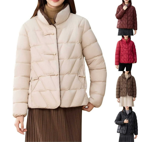 FRSASU Women's Winter Coat Jacket Windproof Puffer Coat Warm Solid Long Sleeve Capless Outerwear White XL(XL)