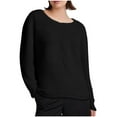 thumbnail image 1 of FRSASU Women's Winter Long Sleeve Pullover Tops Solid Color Casual Plush Round Neck Sweatshirt Black, 1 of 3