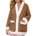 thumbnail image 1 of FRSASU Women's Winter Pajamas Tops Button Contrast Flannel Thick Warm Cardigan Long Sleeves Fleece Sleepwear Loungewear Brown, 1 of 7