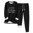 thumbnail image 1 of FRSASU Women's Winter Warm Lounge Set 2 Piece Outfits Soft Fleece Lined Long Sleeve Round Neck Tops and Drawstring Pants Set with Pockets Black, 1 of 2