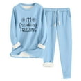 thumbnail image 1 of FRSASU Women's Winter Warm Lounge Set 2 Piece Outfits Soft Fleece Lined Long Sleeve Round Neck Tops and Drawstring Pants Set with Pockets Light Blue, 1 of 2