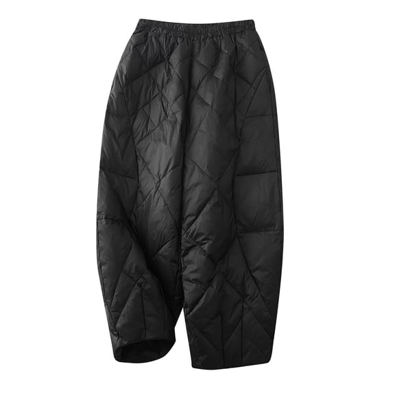 FRSASU Women's Winter Warm Pants Elastic Waist Thicker Padded Quilted Pants Windproof Wide Leg Lounge Trousers Black