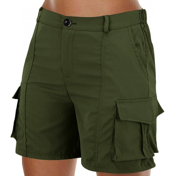 FRSASU Women's Work Cargo Shorts Summer Straight Leg Knee Length Plain Elastic Waist Regular Fit Shorts Army Green