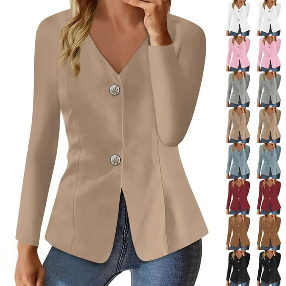 FRSASU Women's Work office Blazer Stretch Lapel Collar Button Long Sleeve Solid Jacket Suit Blazer White XL(XL)