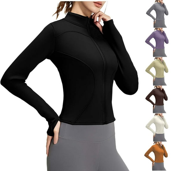 FRSASU Women's Workout Jacket Lightweight Zip up Yoga Jacket Cropped Athletic Fleece Slim Fit Tops White