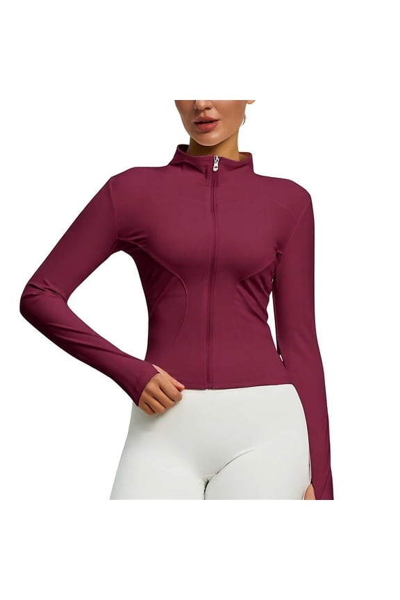 Women's Workout Jacket Lightweight Zip up Yoga Jacket Cropped Athletic Slim Fit Tops Red