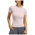 thumbnail image 1 of FRSASU Women's Workout Tops Short Sleeve Raglan Athletic Compression Yoga Gym Crewneck Quick Dry T-shirts Pink-A, 1 of 3