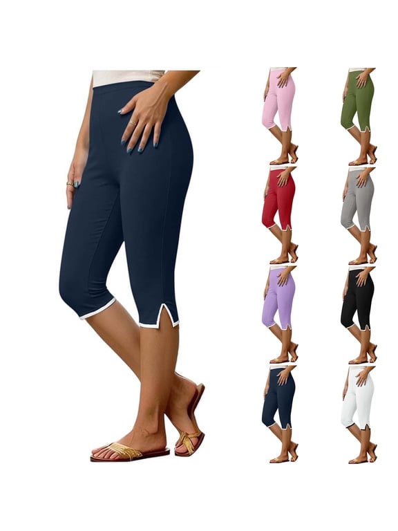 Women's Yoga Lounge Pants High Waisted Cropped Capri Workout Leggings Tummy Control Stretchy Track Pants White