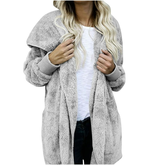 FRSASU Women's Zip up Hoodies Oversized Fleece Long Tunic Sweatshirts Solid Casual Long Sleeve Fall Winter Hoodie Jacket Coat Gray