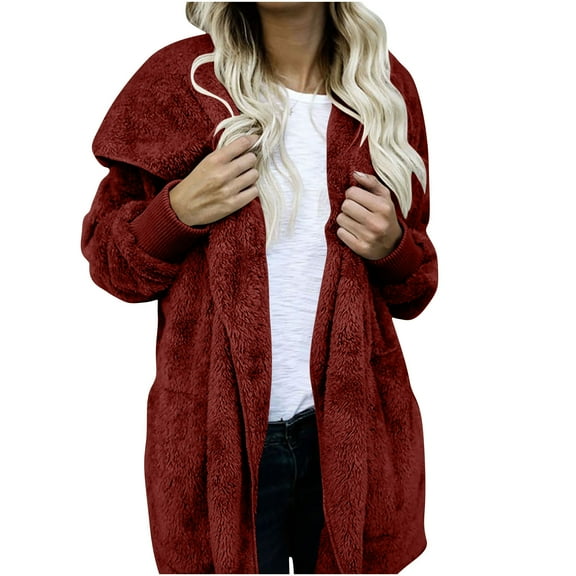 FRSASU Women's Zip up Hoodies Oversized Fleece Long Tunic Sweatshirts Solid Casual Long Sleeve Fall Winter Hoodie Jacket Coat Wine