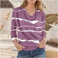 thumbnail image 1 of FRSASU Women's casual stripe printed loose fashion Long Sleeved T-shirt Solid Color cotton-like Stacked Collar Pleated Top Purple, 1 of 5