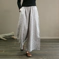 thumbnail image 1 of FRSASU Women's cotton and linen striped Wide Leg Pants Elastic Waist Casual straight leg Trousers with Pockets White, 1 of 9