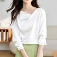 thumbnail image 1 of FRSASU Women's fashionable and comfortable Long Bell Sleeve Elegant Satin Blouse Draped Cowl Neck Dressy Silk Shirts White, 1 of 6