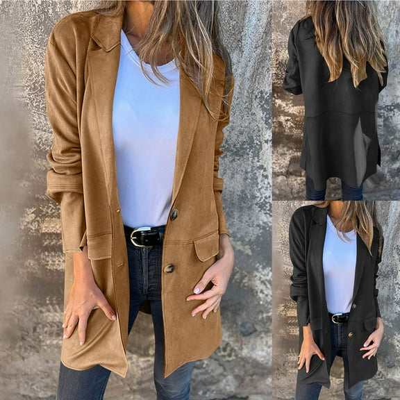 FRSASU Women's fashionable and comfortable button Long Sleeve Tunic Sweatshirts Casual Fall Jacket Coat with Pocket Brown