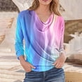 thumbnail image 1 of FRSASU Women's gradient color casual printed loose fashion Long Sleeved T-shirt Solid Color Gold cotton-like Stacked Collar Pleated Top Multicolor, 1 of 5
