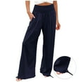thumbnail image 1 of FRSASU Women's high waisted ankle tied drawstring Wide Leg Lounge Pants with Pockets Light Weight Loose Comfy Casual Pants Navy, 1 of 8
